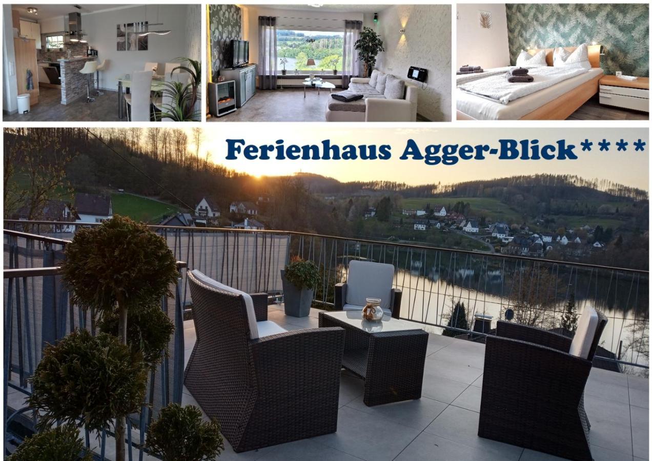 Seeblick-Ferienwohnung Im "Ferienhaus Agger-Blick" Mit Traumhafter Sonnen-Terrasse, Sauna, E-Kamin & Kajak 굼머스바흐 외부 사진